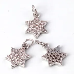 Miniature gold-plated copper hexagram star pendants with micro-pave cubic zirconia crystals