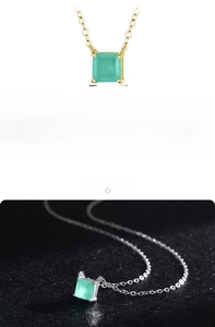 925 sterling silver necklace with 5x5mm paraiba green stone and 45cm adjustable chain