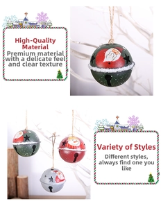 Détails de cloches de Noël en métal avec motifs Père Noël et corde de suspension en chanvre