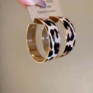Vintage leopard print oval multilayered hollow drop earrings with luxury gold metal finish