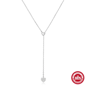 Double Heart Y-Shaped Necklace 925 Sterling Silver Zirconia Pendant Clavicle Chain Elegant Fashion Jewelry For Women