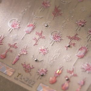 5D Relief Nail Art Stickers Floral Flower New Chinese Style Laser Aurora Artificial Pearl Self Adhesive Manicure Decals