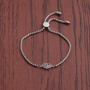 Titanium steel feather pendant bracelet with adjustable slider clasp for men and women