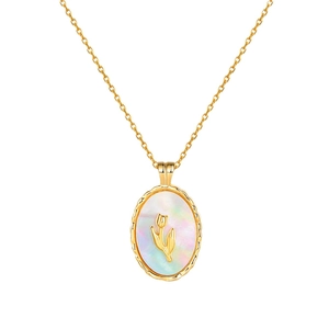 Elegant S925 sterling silver tulip necklace with mother-of-pearl pendant in gold finish