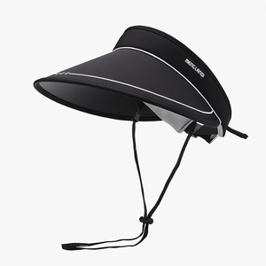Cappello visiera parasole nero pieghevole donna con bordo bianco e sottogola.