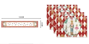 Christmas table runner and 4 placemats set with Nutcracker design 183x33cm dimensions