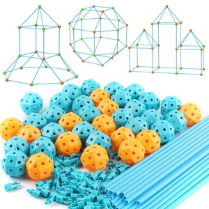 DIY Fort Building Kit Kids Plastic STEM Construction Interlocking Tent Castle Playhouse Educational Balls Rods Connector