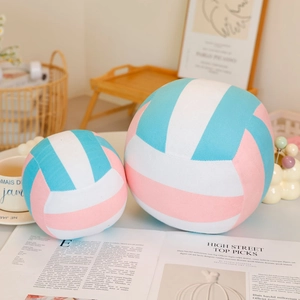 Creative plush volleyball pillows in pink and blue stripes for home sofa decor