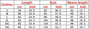 Detailed size guide table for long sleeve sweater showing CM and Inch measurements