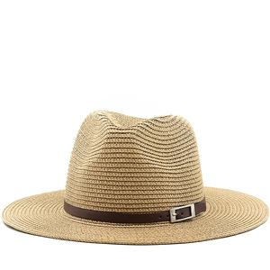 Cappello Di Paglia Donna Fedora Cappello Da Sole Tesa Larga Traspirante Estate Spiaggia Viaggio Stile Jazz Con Fascia In Pelle Fibbia In Metallo