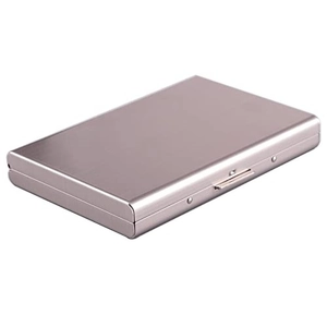 Slim stainless steel credit card holder with RFID blocking and matte silver finish