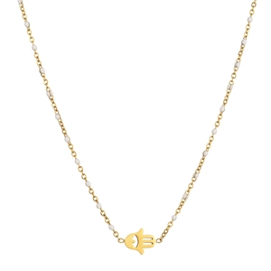 Collier Pendentif Main De Fatma Oeil Mauvais En Acier Inoxydable Pour Femmes Plqué Or Émail Perlé Bijoux Minimalistes