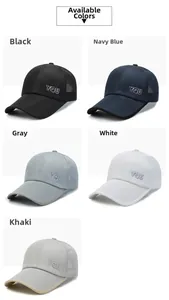 Détails des casquettes de baseball en mesh avec broderie YQU en noir, bleu, gris et blanc