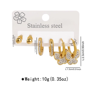 Detailed size and weight specs for gold stainless steel earring and stud set