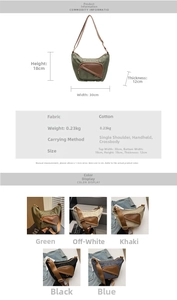 Size guide for large crossbody dumpling bag with detailed dimensions and 5 color options