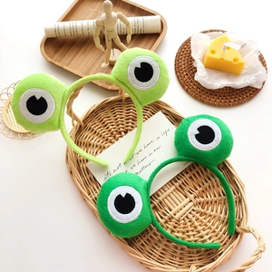 Bandeaux peluche yeux de grenouille mignons pour le lavage du visage en deux verts