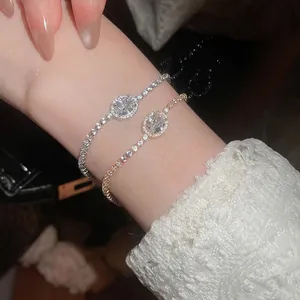 Elegant oval zircon tennis bracelets in silver and rose gold for a luxurious fashion look