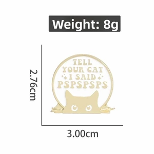 Cartoon cat enamel brooch with gold frame and size specifications for backpack decor