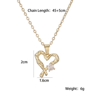 Detailed dimensions of 18K gold plated hollow heart pendant with zircon on white background