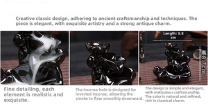 Detailed view of backflow incense burner showing 8.8cm length and 8.7cm height dimensions