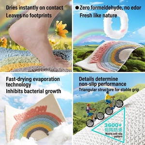 Non Slip Bathroom Rug Bath Mat Flocked Polyester Water Absorbent Thick Plush Carpet For Shower Door Machine Washable Cute Rainbow Floral Leaf Design