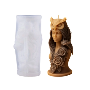 Moule en silicone DIY et bougie buste de déesse hibou avec roses pour décoration d'art