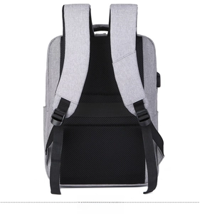 Ergonomic back of grey laptop backpack with breathable mesh and USB port