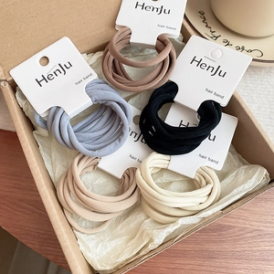 Detail of 6-piece elastic hair bands set in Morandi tones with Henju paper card packaging