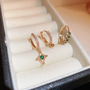 Créoles En Cuivre Zircon Avec Tige En Acier Étoile Gland Et Bijoux Géométriques Pour Femmes Style Français Vintage