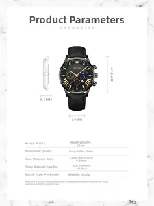 Specifiche tecniche dell'orologio al quarzo uomo M1115 con cinturino in pelle e cassa in lega