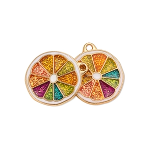 Colorful citrus slice enamel charms with gold metal frames for DIY jewelry making