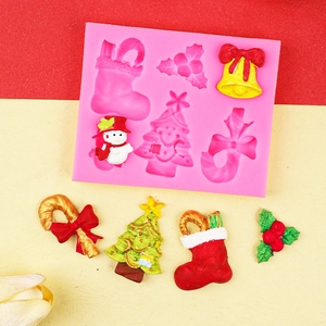 Stampo natalizio in silicone rosa con albero, pupazzo di neve e calza per dolci