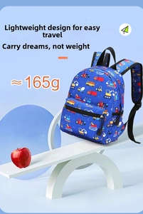 Lightweight 165g kids backpack with colorful construction vehicle prints and waterproof nylon