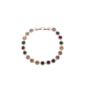Bracelet élégant en argent avec cristaux ronds colorés et halo de zircons scintillants