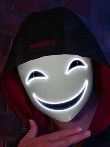 LED light-up smiley face mask for Halloween with glowing eyes and crescent mouth