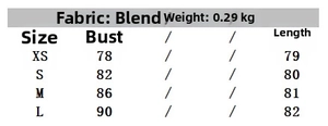 Detailed size chart for the embroidered short dress showing XS to L measurements and fabric info