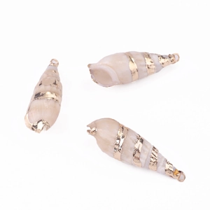 Three natural white shell pendants with gold stripes for DIY jewelry making