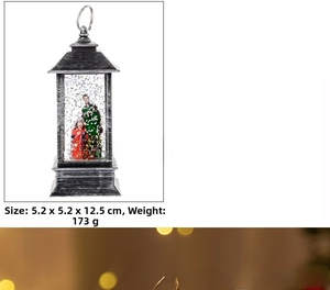 Macro detail of vintage silver lantern with Nativity scene and glitter, 12.5cm height