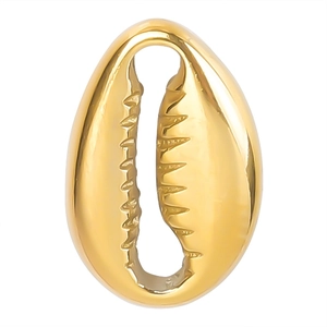 Polished 18k gold plated stainless steel shell pendant accessory on a white background