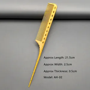 Detail view of yellow AH-02 tail comb with integrated scale and precise teeth
