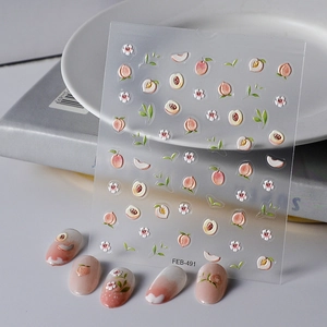 Self-adhesive 5D nail art stickers with pink peach and white flower designs FEB-491