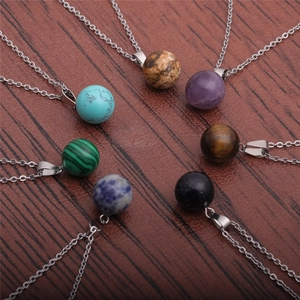Round Ball Natural Stone Pendant Necklace Stainless Steel O-Chain Minimalist Vintage Style Jewelry Gift For Women