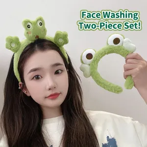 Lot de 2 serre-têtes grenouille en peluche pour le lavage du visage et les soins