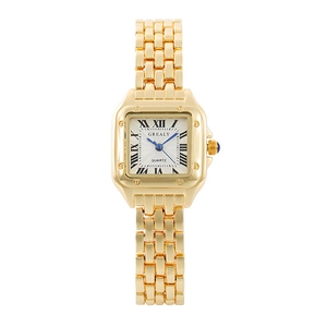 Women Elegant Quartz Watch Square Alloy Case Roman Numerals Rhinestone Fashion Bracelet Style Wristwatch