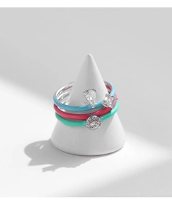 Three-piece stackable S925 silver rings with colorful enamel and teardrop zircon accents