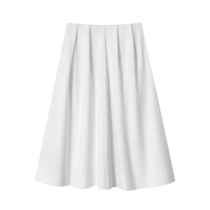 Elegante gonna midi bianca a trapezio a vita alta con pieghe in misto lino