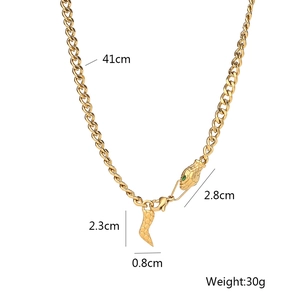 Detailed size map of gold snake necklace showing 41cm length and 30g weight