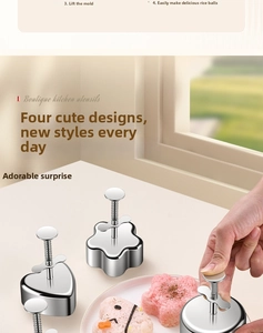 Close-up of heart and star shaped stainless steel food molds with spring press handle