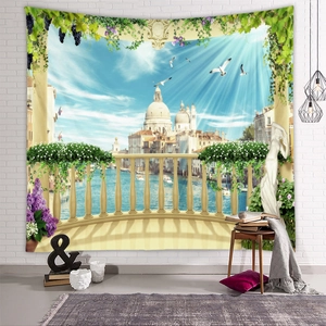 Detailansicht Wandteppich Venedig Landschaft mit Santa Maria della Salute und Blumen
