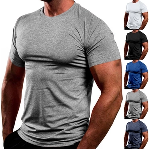 Mens T-Shirt Polyester Elastane Quick Dry Breathable Slim Fit Gym Fitness Sports Casual Round Neck Solid Color